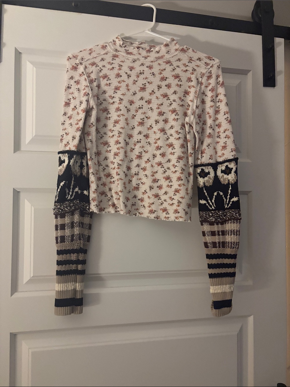We The Free Mixed-Pattern Floral Long Sleeve Top - White & Black